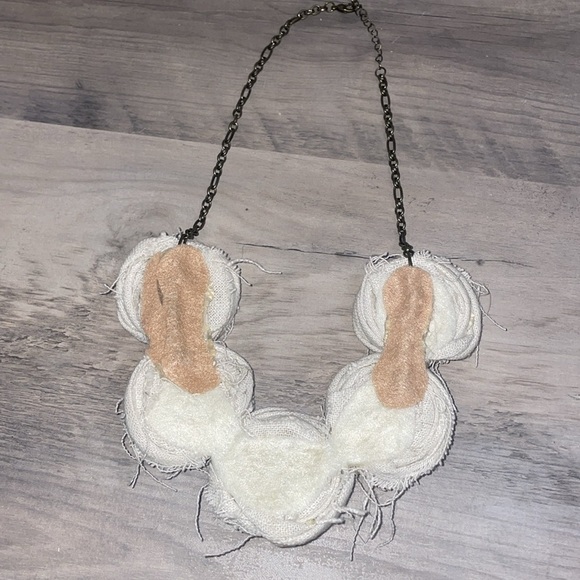 Hand crafted necklace bib statement rose floral hemp bronze chain boho artisan - Picture 4 of 10